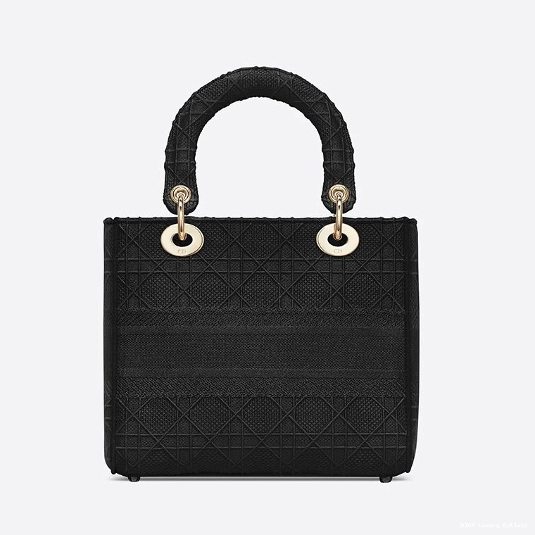 Cheap Canvas Cannage Medium Bag D-lite Lady Black Motif 0712 Luxury